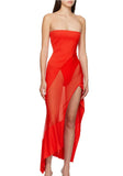 Mugler Red Sheer Cut Out Bustier Body Dress Gown