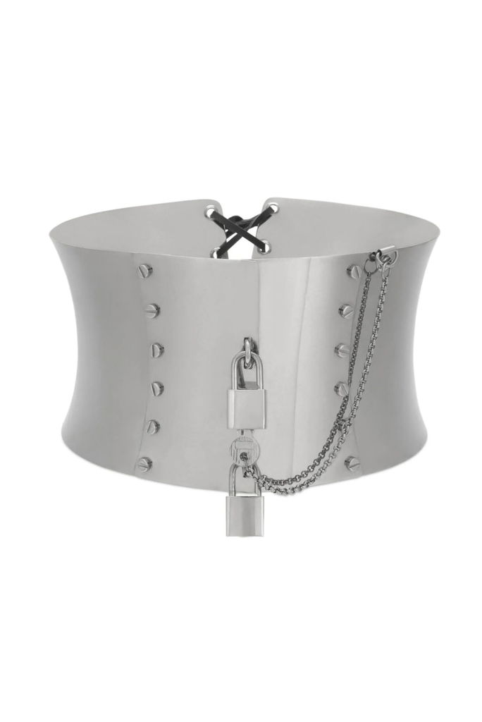 Dolce&Gabbana Silver Wide Padlock Corseted Belt
