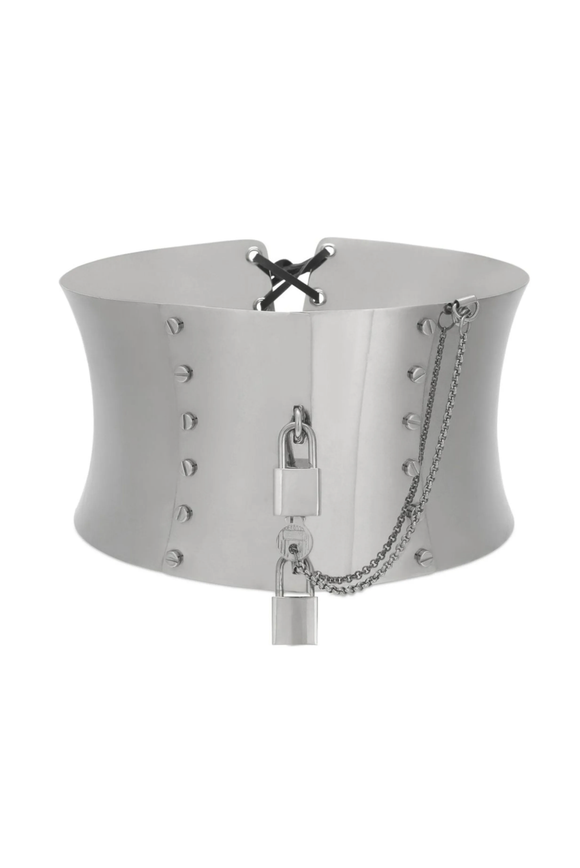 Dolce&Gabbana Silver Wide Padlock Corseted Belt