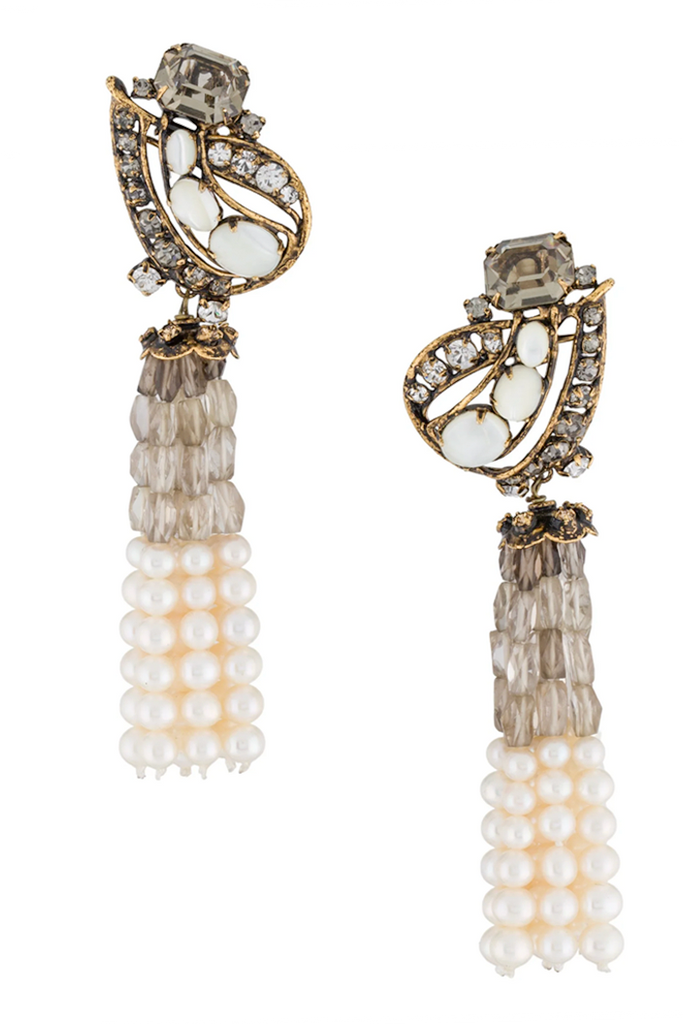 Iradj Moini Pave Crystal Beaded Fringe Drop Earrings