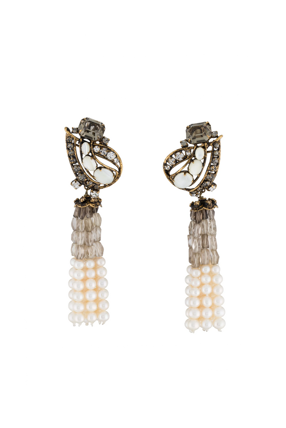 Mignonne Gavigan Pave Crystal Beaded Fringe Drop Earrings