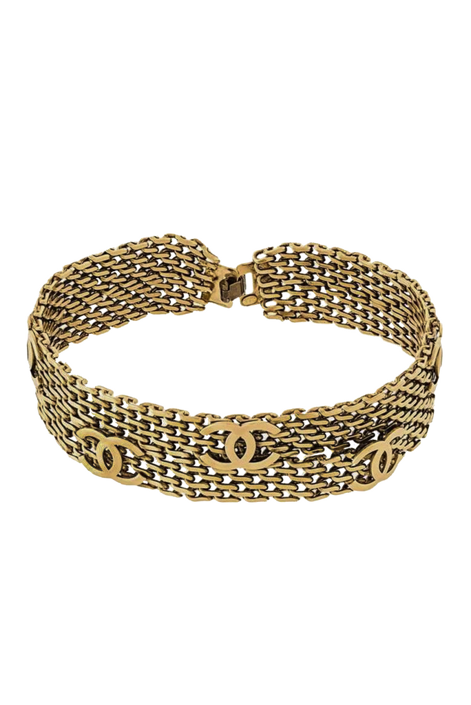 Chanel Gold Chain Logo Choker Necklace