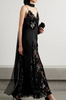 Rodarte Black Lace Sheer Floral Embroidered Slip Dress Gown