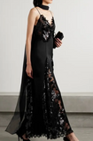 Rodarte Black Lace Sheer Floral Embroidered Slip Dress Gown