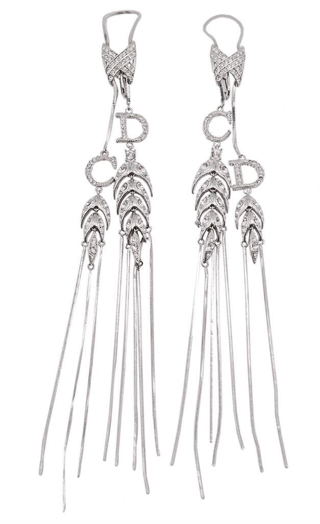 Christian Dior Silver Fringe Pavé Crystal Drop Earrings