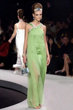Christian Dior x Galliano Green Embroidered Crystal Asymmetric Strap Midi Dress Resort 2008