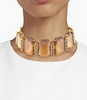 Versace Gold Amber Greca Crystal Embellished Link Choker Necklace