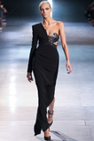 Anthony Vaccarello Black One Shoulder Gold Bustier Dress Gown