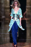 Roberto Cavalli Pink Silk Multicolor Print Slit Sheer Tunic Blouse Top SS2003 Runway