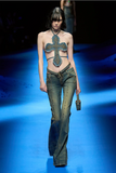 Blumarine Blue Denim Studded Cross Open Back Top