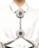 David Koma Silver Rhinestone Purple Gemstone Flower Harness