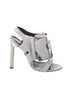 Manolo Blahnik Silver Grey Leather Buckle Open Toe Heel Shoe