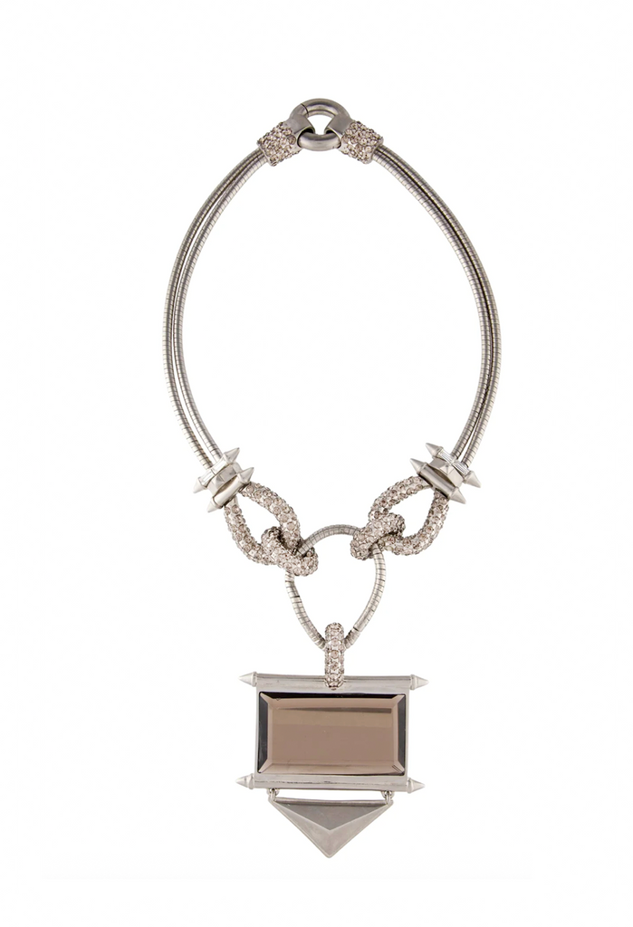 Alexander McQueen Silver Pave Crystal Spike Geometric Pendant Necklace