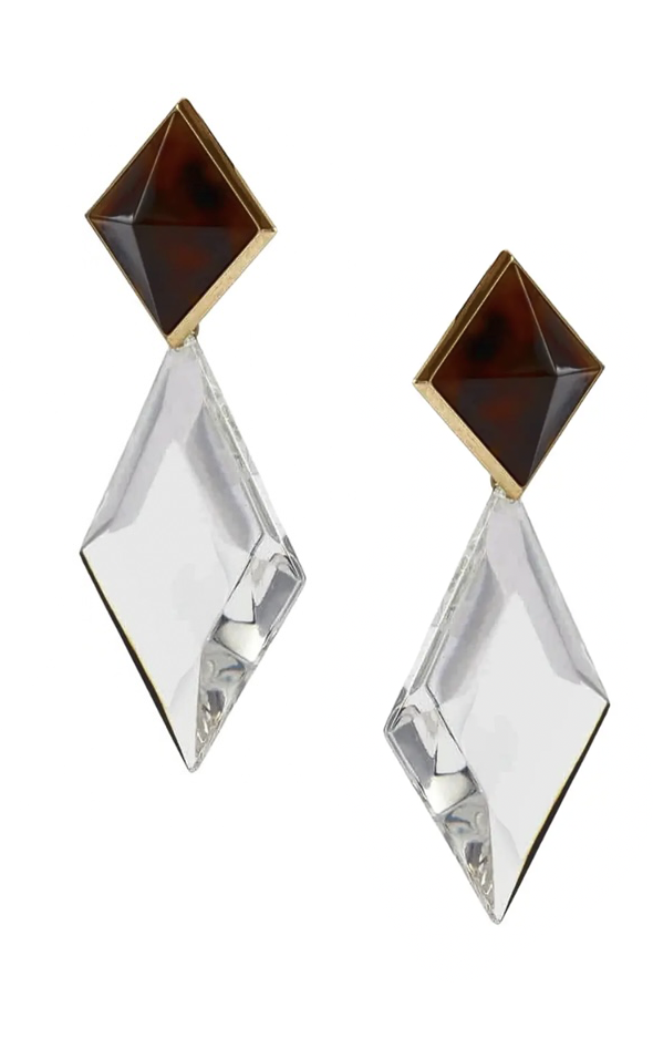 Saint Laurent Brown Clear Geometric Diamond Drop Earrings