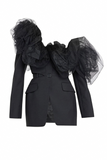 Alexander McQueen Black Tulle Ruffle Poof Shoulder Suit Blazer