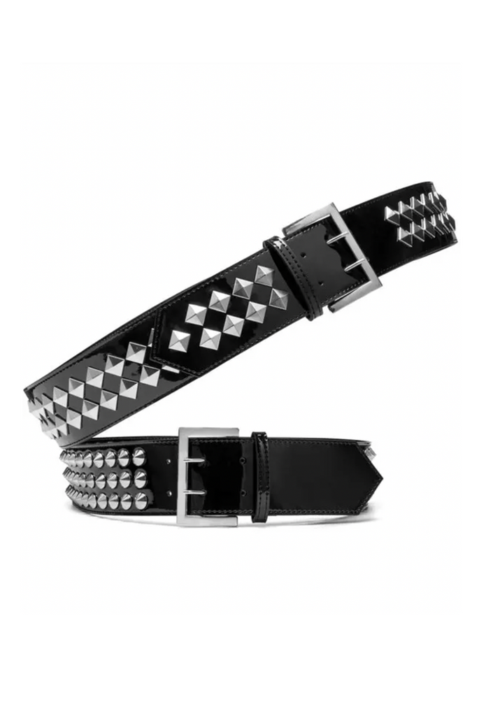 Junya Watanabe Black Silver Leather Round and Diamond Studded Double Belt