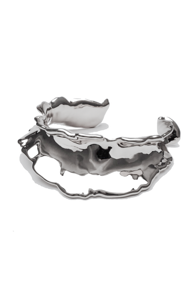 Defaïence Silver Abstract Ripple Concave Slip On Collar Necklace
