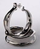 Defaïence Silver Abstract Concave Hoop Earrings