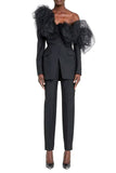 Alexander McQueen Black Tulle Ruffle Poof Shoulder Suit Blazer