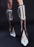 Aniye Records Sheer Black Tan White Lace Bow Tight Stockings