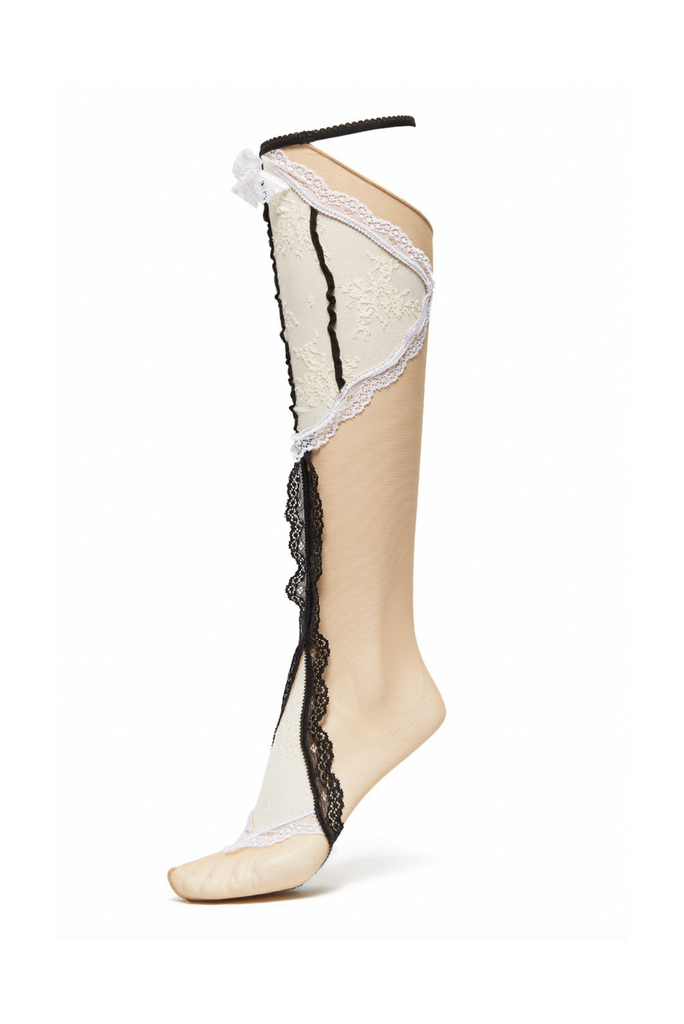 Aniye Records Sheer Black Tan White Lace Bow Tight Stockings