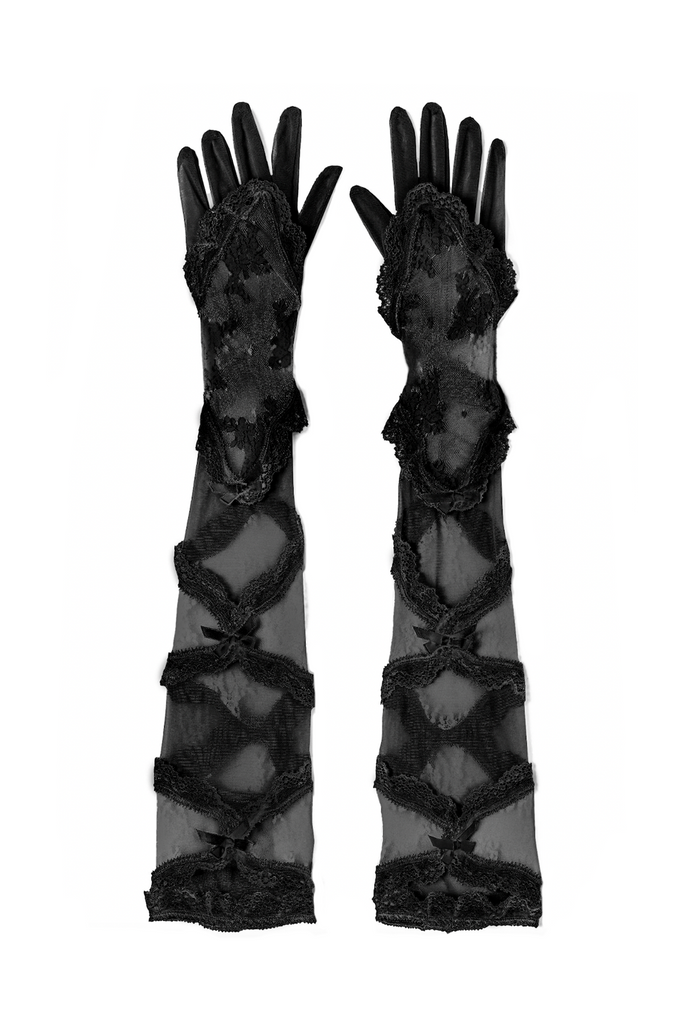 Aniye Records Black Sheer Lace Ruffle Gloves