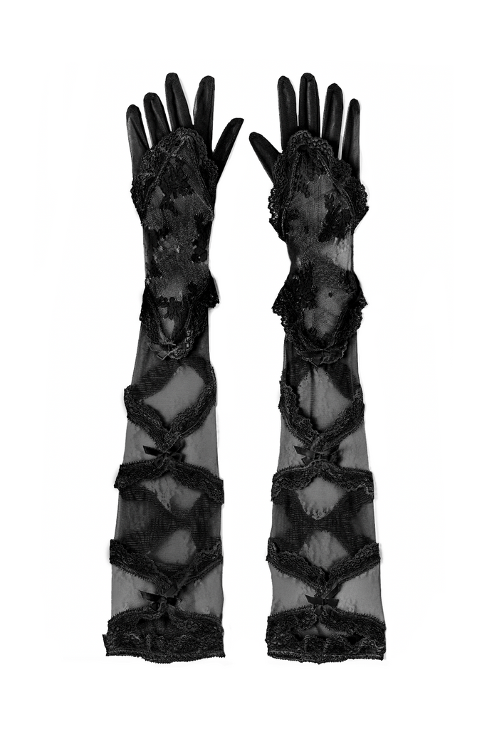 Aniye Records Black Sheer Lace Ruffle Gloves