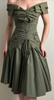 Christian Dior x Galliano Army Green Pockets Lace Off The Shoulder Dress