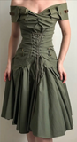 Christian Dior x Galliano Army Green Pockets Lace Off The Shoulder Dress