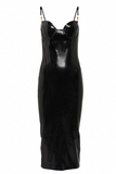 Versace Black Latex Gold Logo Bodycon Bustier Midi Dress