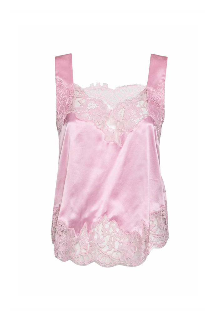 Givenchy Pink Silk Satin Lace Cut Out Tank Top