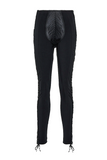Jean Paul Gaultier Black Satin Patch Lace Up Legging Pants