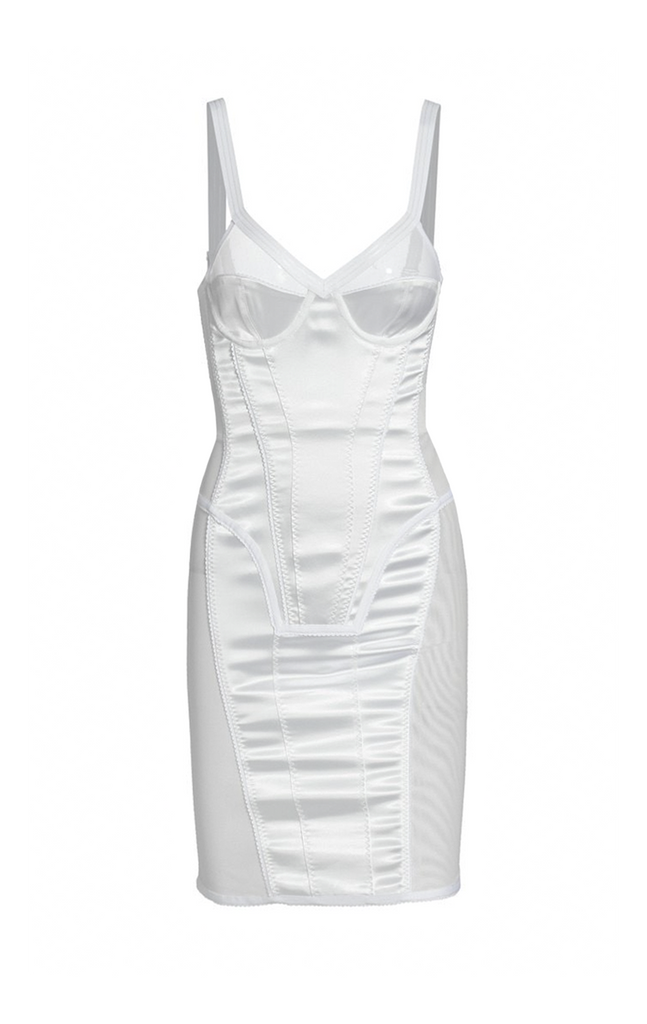 Burberry White Silk Mesh Cut Out Boudoir Bodycon Dress