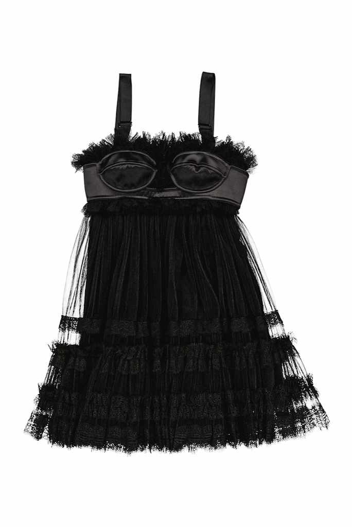 Burberry Black Seer Ruffle Tulle Bustier Dress