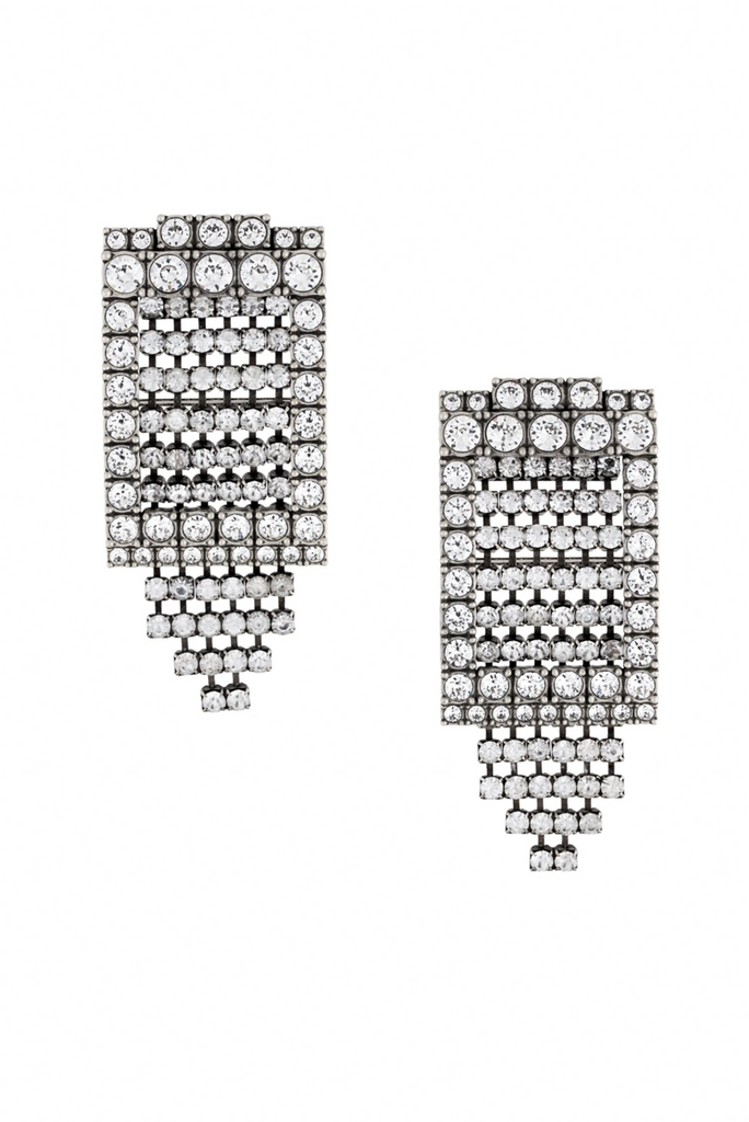 Balenciaga Silver Crystal Geometric Art Deco Chandelier Earrings