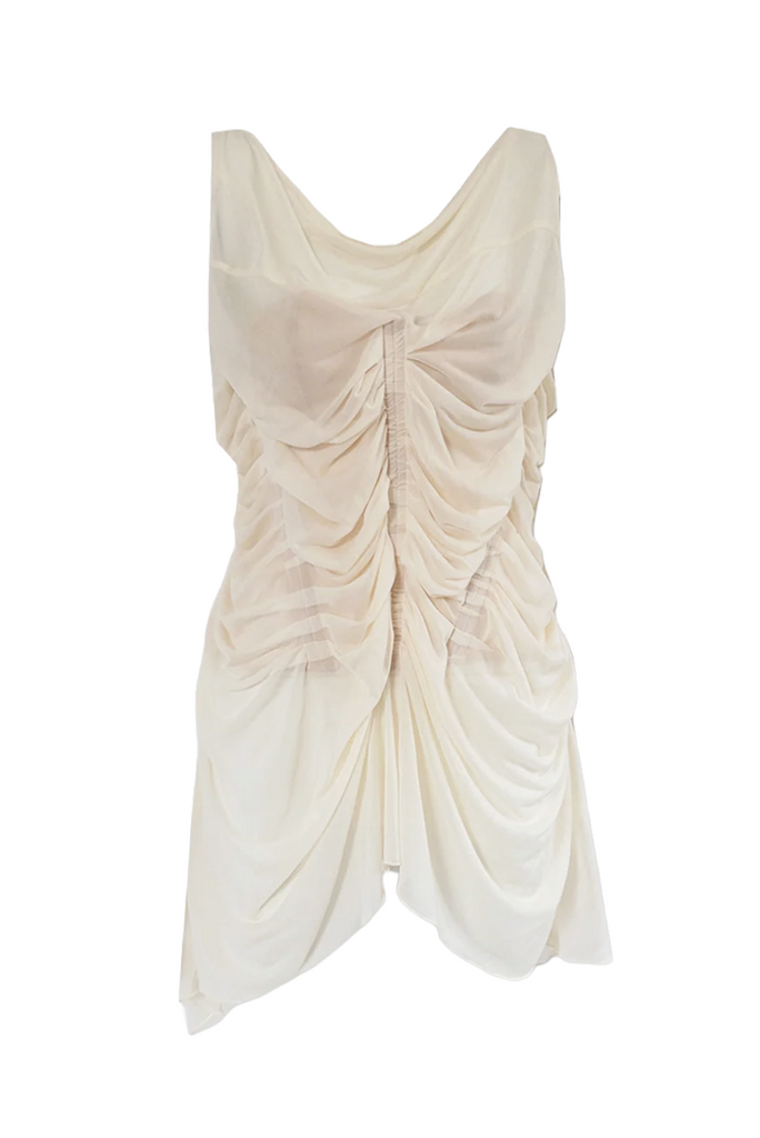 Jean Paul Gaultier Creme Nude Ruched Draped Corset Dress SS2004
