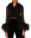 Saint Laurent Black Sheer Feather Blouse