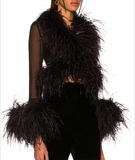 Saint Laurent Black Sheer Feather Blouse