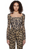 Miaou Black Brown Leopard Animal Print Corset Longsleeve Top