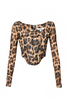 Miaou Black Brown Leopard Animal Print Corset Longsleeve Top