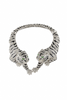 Roberto Cavalli Silver Green Gemstone Crystal Symmetrical Tiger Collar Necklace