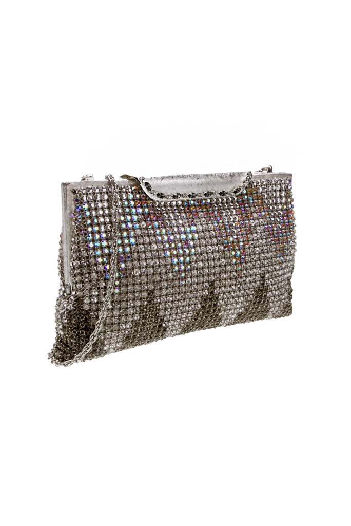Nina Ricci Silver Mesh Gemstones Crystal Geometric Purse Handbag