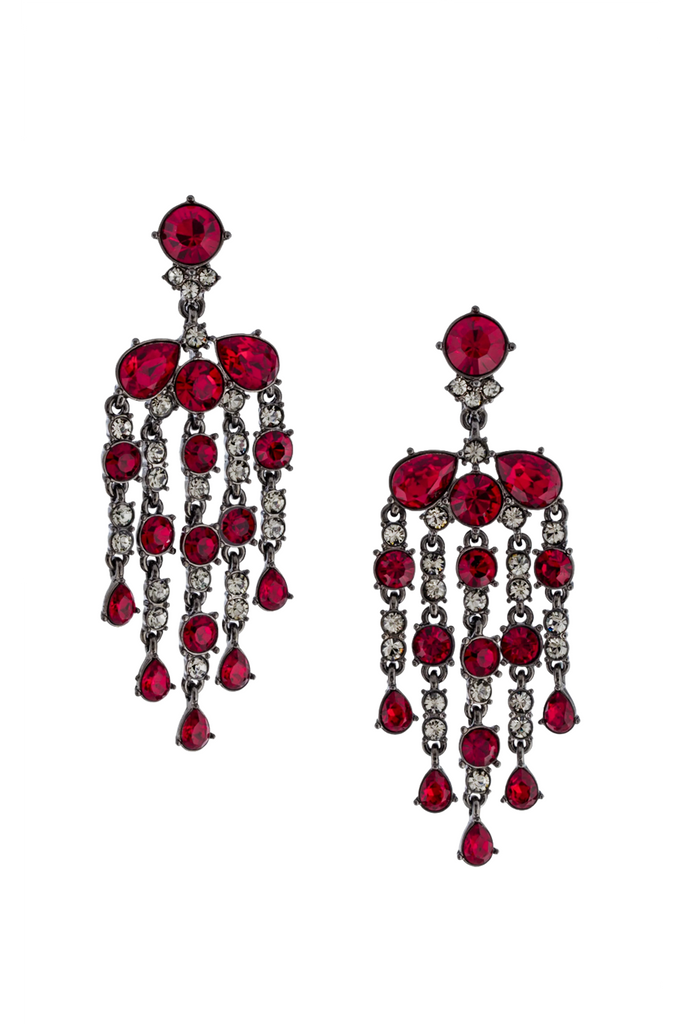Givenchy Blackened Silver Pavé Crystal Red Gemstone Chandelier Earrings