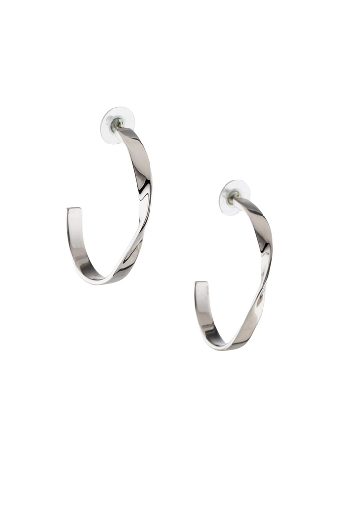 St.John Silver Sculptural Curled Hoop Earrings