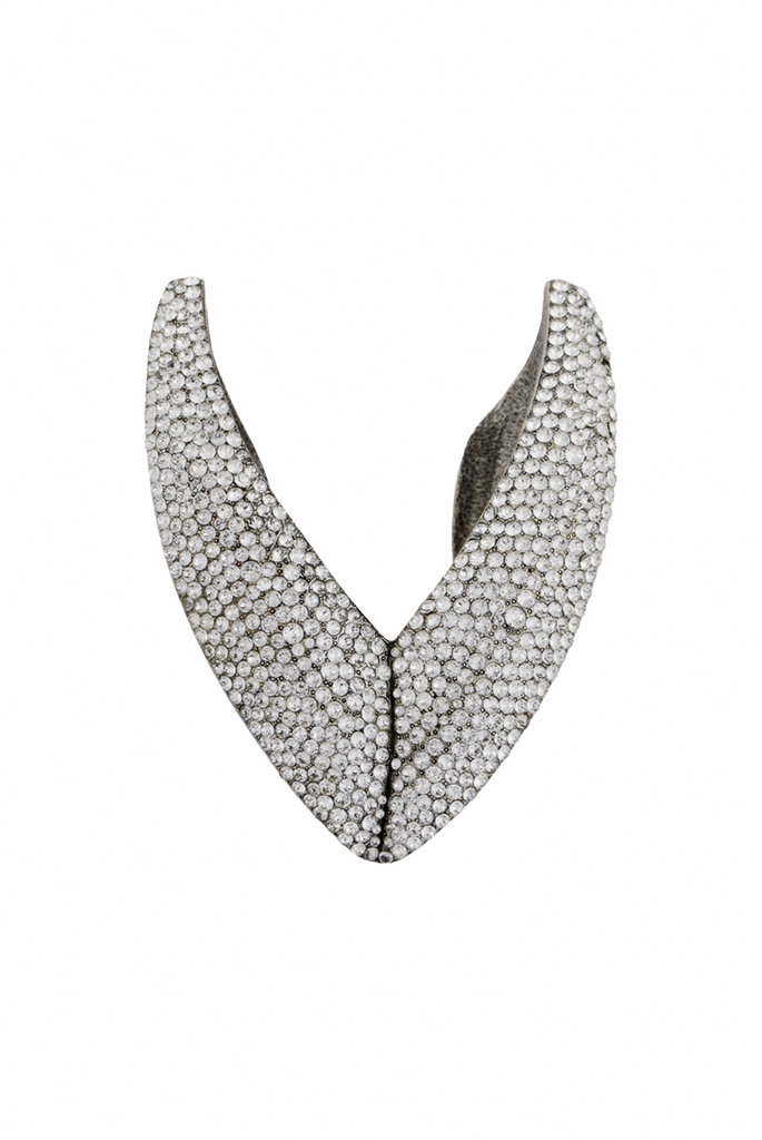 Saint Laurent YSL Silver Pavé Crystal Chevron Cuff Bracelet