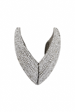 Saint Laurent YSL Silver Pavé Crystal Chevron Cuff Bracelet