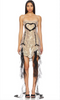 Amor Mia Gold Black Sheer Mirrored Shimmer Heart Lace Ruffle Mini Dress