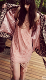 Aniye Records Pink Beaded Crystal Lace Garter Bow Embellished Dress