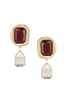 Givenchy Gold Clear Lucite Red Gemstone Chunky Geometric Earrings