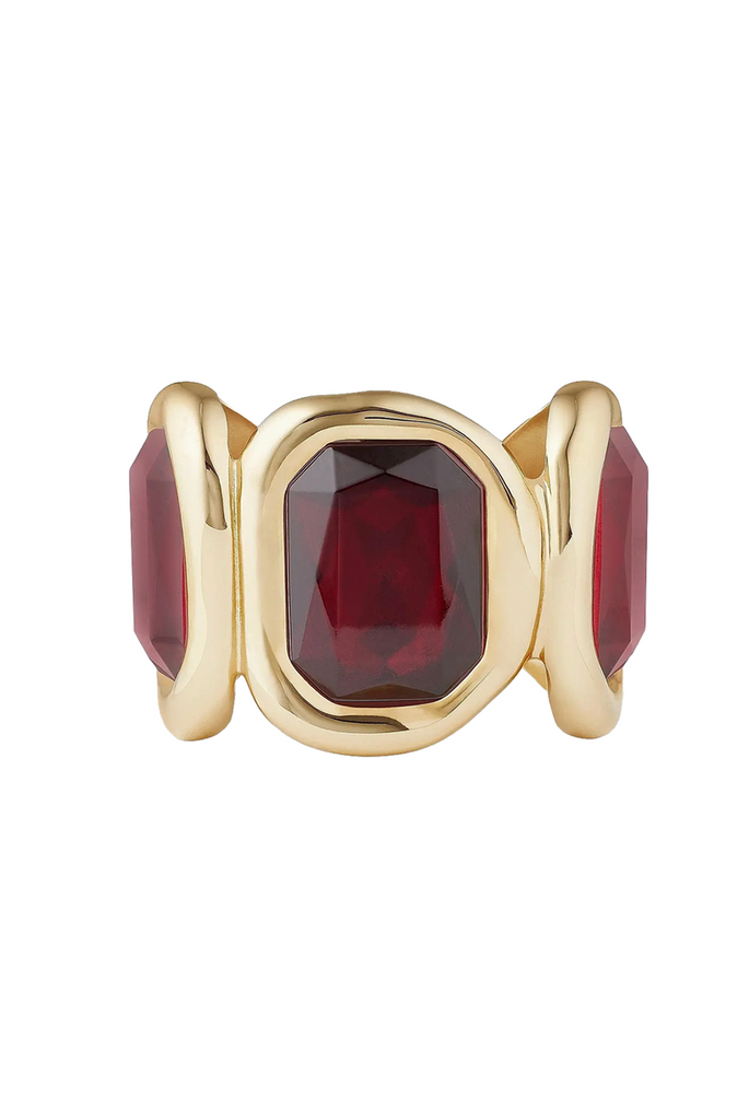 Givenchy Gold Red Gemstone Chunky Slip On Cuff Bracelet